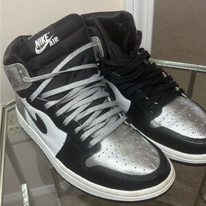 Authentic Air Jordan 1’s Black and Metallic Silver Sneakers Sz 6.5
